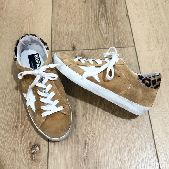 Size EU 36 / US 6 - Golden Goose Superstar Beige Brown Suede Leopard Calf Hair - Picture 1 of 5